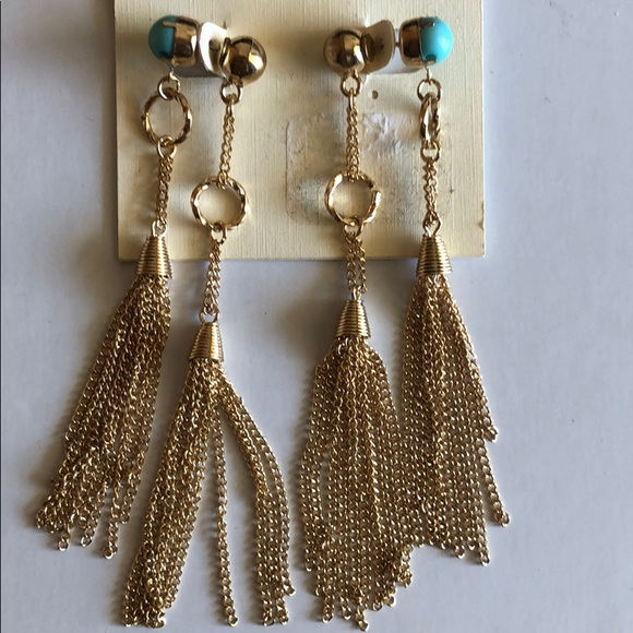Macy’s Turqouoise Gold Dropped Earrings New - Picture 2 of 7